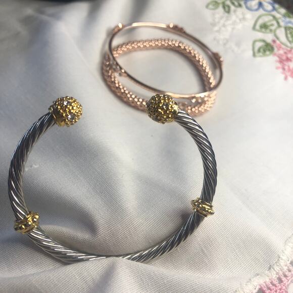 Vintage Lot of 3 Bracelets Gold, Silver, Copper Rhinestones Bangles - Picture 8 of 11